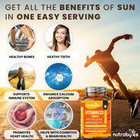 Vegan Vitamin D3 2000iu with Magnesium Calcium & Zinc Supplement, Advanced Immunity Support, Strong Bones & Teeth, Muscle Recovery, Sleep Better,180 Vegan Capsules, 3 Months Supply, UK Nutrabytes