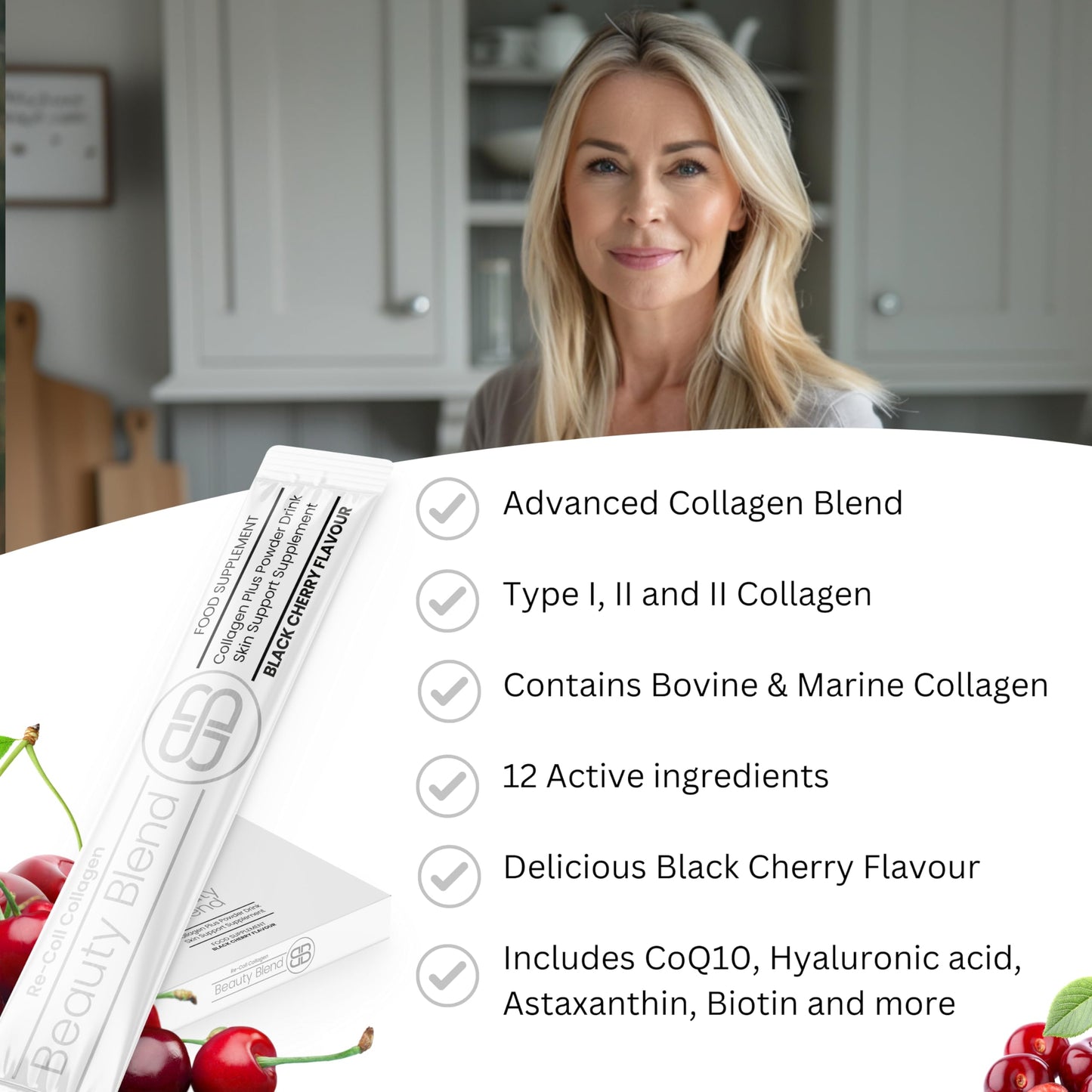 Re-Coll 5000mg Collagen Stick Packs 8.5g - High Strength Supplement with Hyaluronic Acid - for Hair Skin & Nails - Contains Bovine & Marine Collagen for Women & Men (14 Pack)