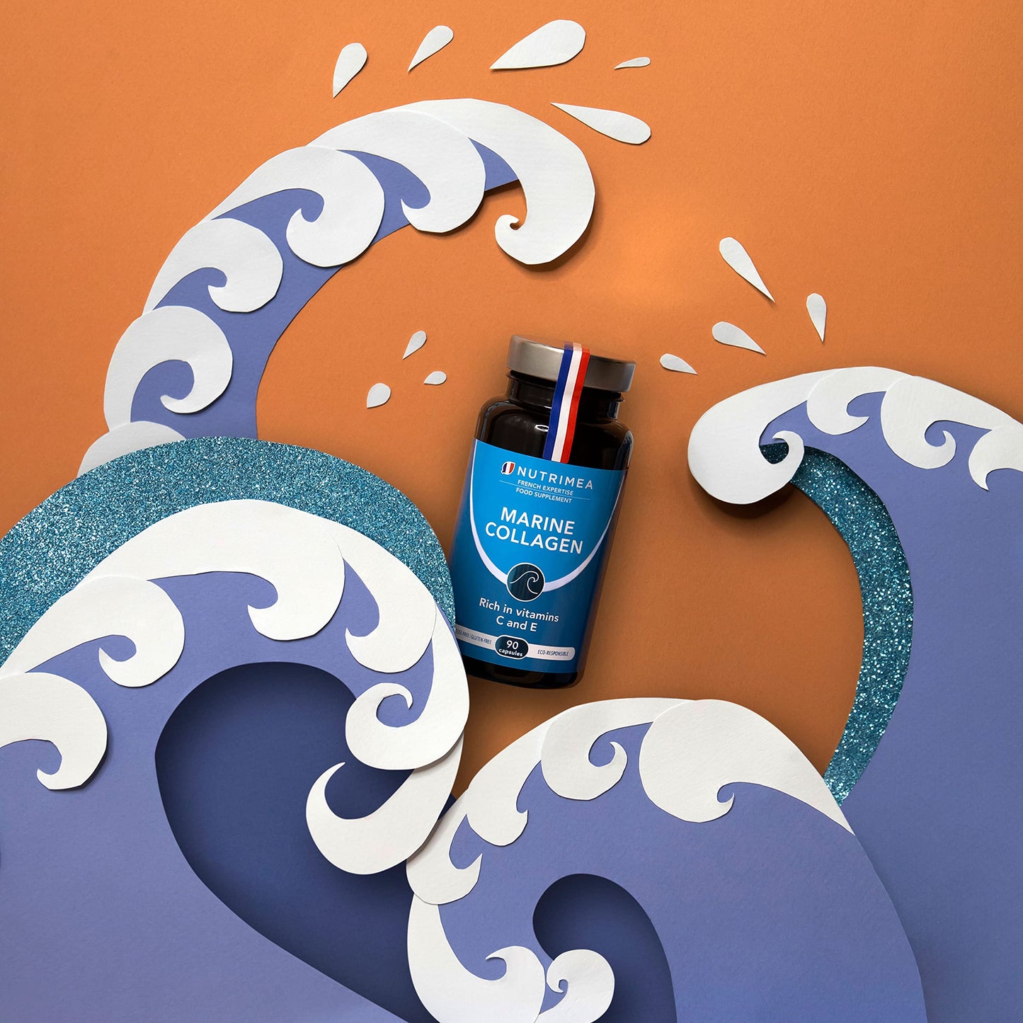 Pure Marine Collagen (900mg) - Enriched with Vitamins C and E – Patented Premium Type I & II Hydrolysed Collagen - Skin Hydration - Protect Bones and Joints - 90 Capsules - French Expertise