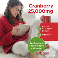 Healthspan Cranberry 25,000mg | 60 Capsules | Immune Health | 40mg Vitamin C | Equivalent to 25,000mg of Whole Fresh Cranberries | Vegan