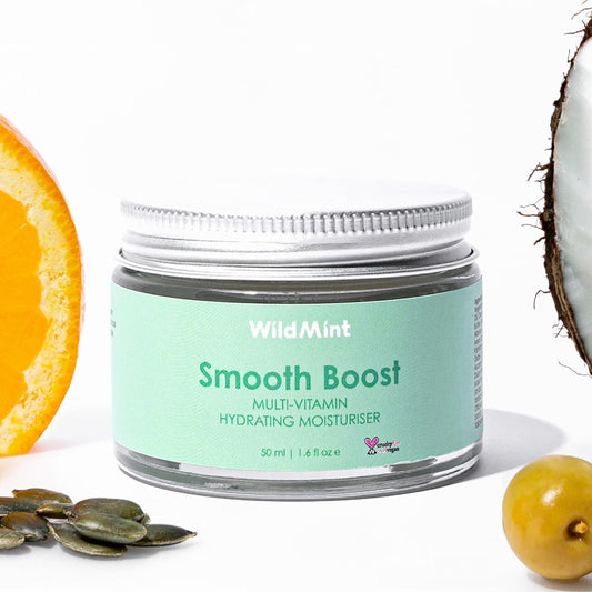 WildMint Smooth Boost Natural Moisturiser | Hydrating Face Cream for Sensitive, Dry, Acne Prone, Mature Skin | Repairs & Soothes Redness with Shea Butter | UK Made Vegan & Cruelty-Free Skincare | 50ml