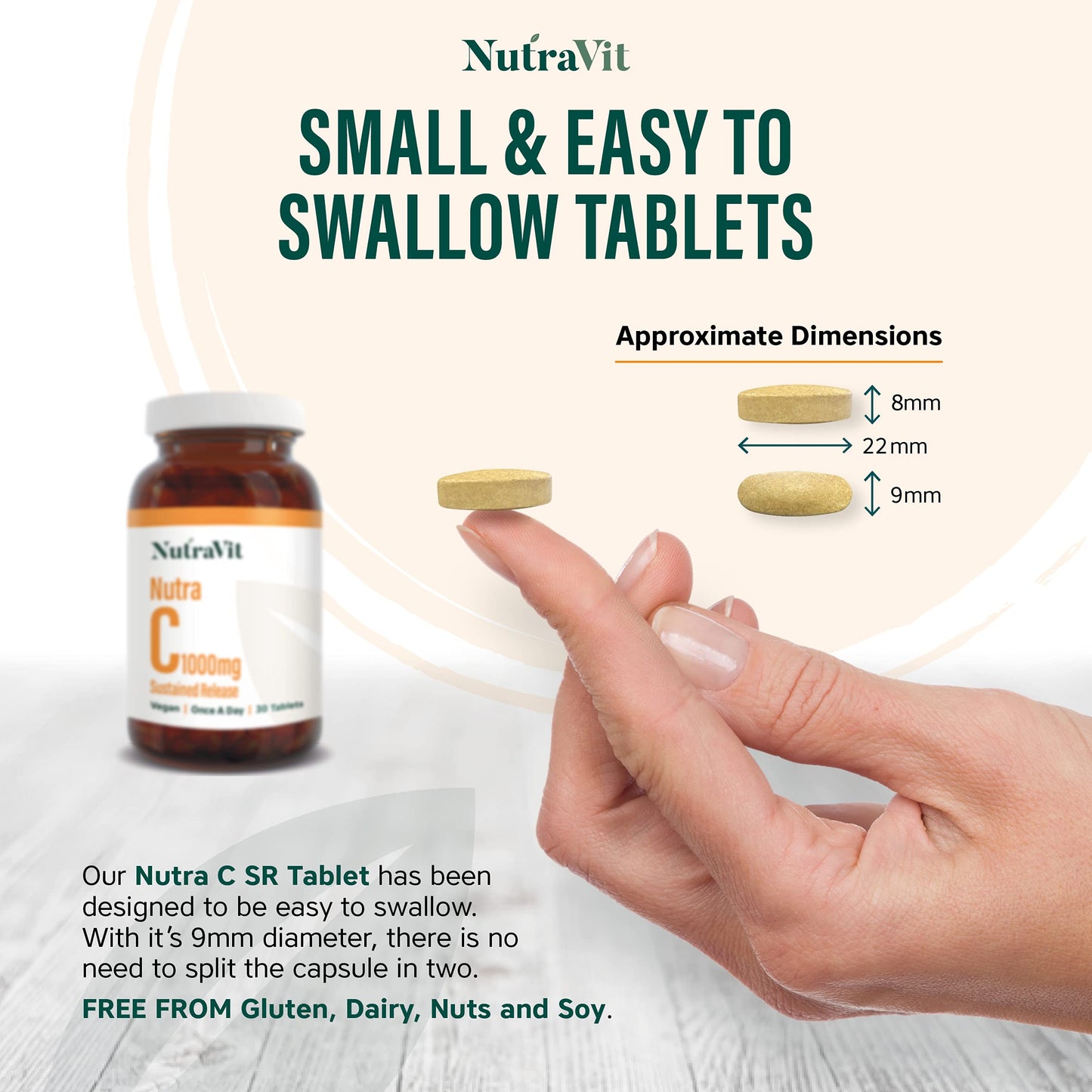 NUTRA C - Vitamin C 1000mg - 30 Tablets - Sustained Release Vegan Tablets - Gluten Free | Orange Flavoured - with Rosehip, Hesperidin & Acerola - Manufactured in a UK MHRA GMP Facility - NUTRAVIT