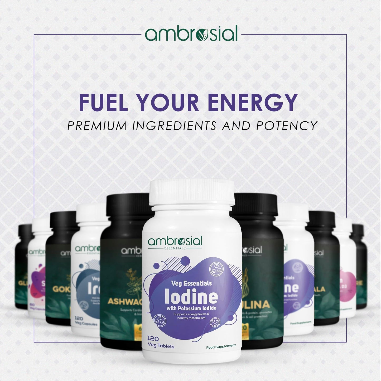 AMBROSIAL Ambrosial Iodine Supplement 5000mcg with 7500 mcg Potassium Iodide| High Strength Iodine Tablets | Natural Source of Iodine from Potassium Supplements & Iodide Tablets (Pack of 1-120 Tablets)