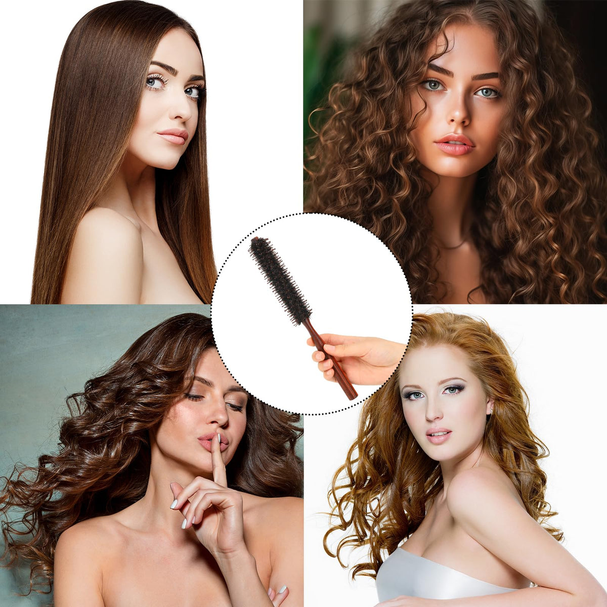 Mozeat Lens Boar Bristle Hair Brush, Small Round Brush Blow Drying Brush Styling Hair Brush with Nylon Pin and Natural Wooden Handle,Soft Bristle Hair Brush for Straightening Curling Volumizing and Detangling