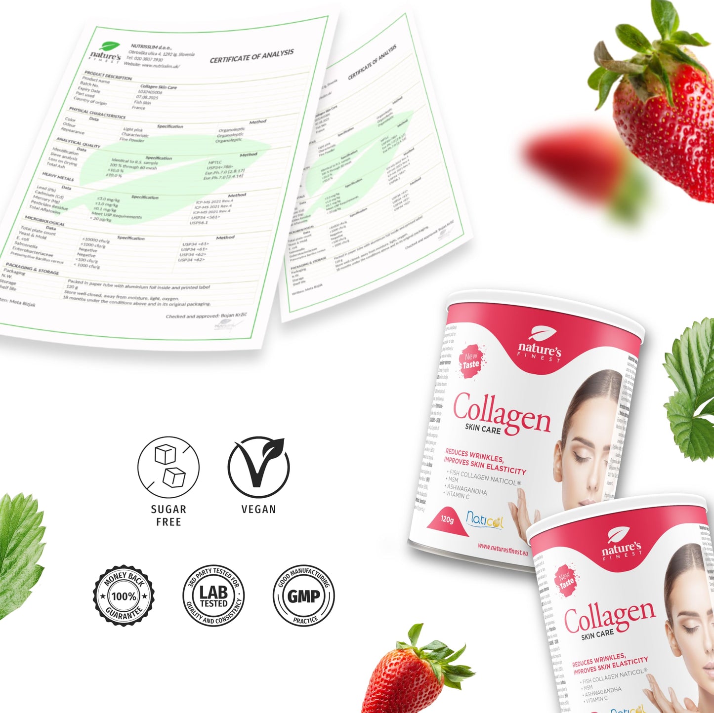 Nature's Finest by Nutrisslim Collagen Skincare - Fish Collagen Powder Naticol (5000mg) with MSM, Vitamin C, Ashwagandha - Hydrolyzed Marine Collagen Type 1, Gluten Free - 360 g