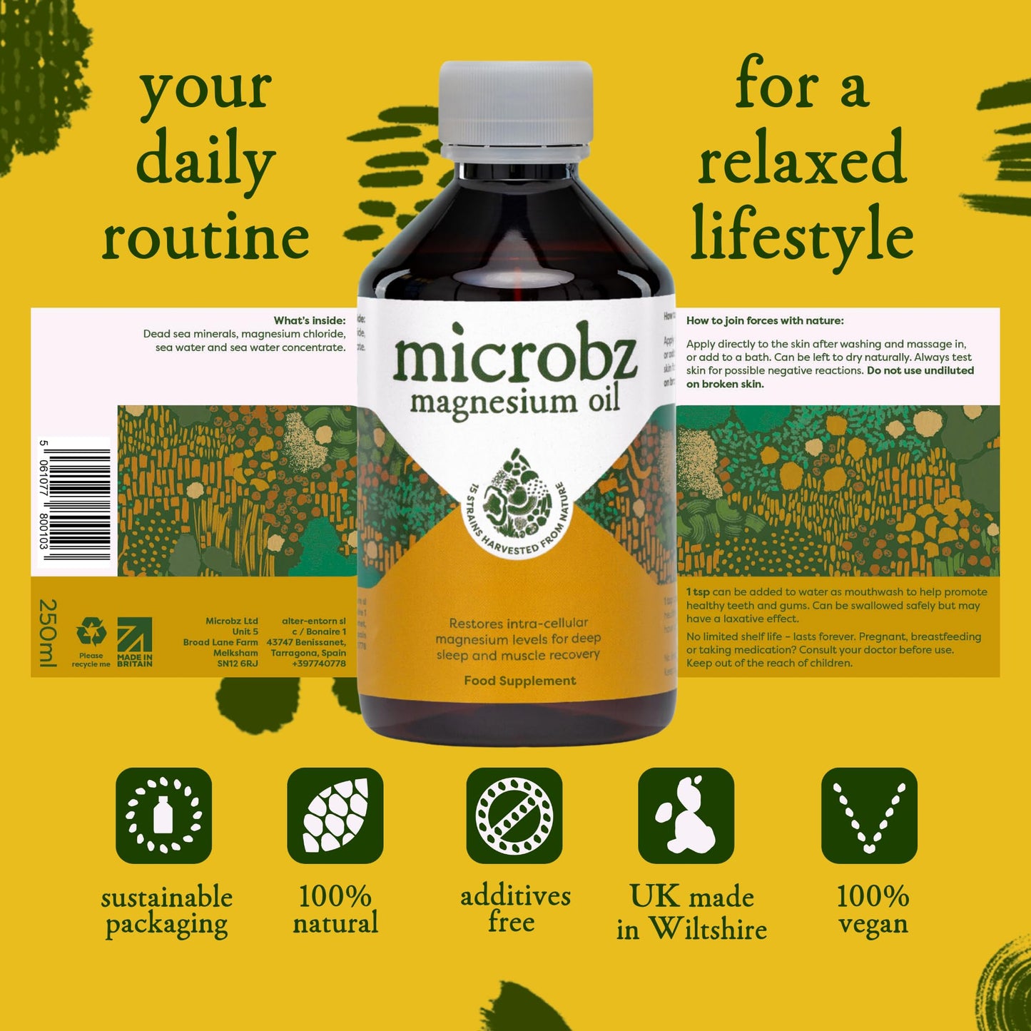 microbz MICROBZ Magnesium Oil | 250 ml | High Absorption Magnesium Chloride for Muscle Recovery, Cramps, Sleep & Relaxation, with Dead Sea Minerals – No Preservatives – Liquid Topical Magnesium, Vegan