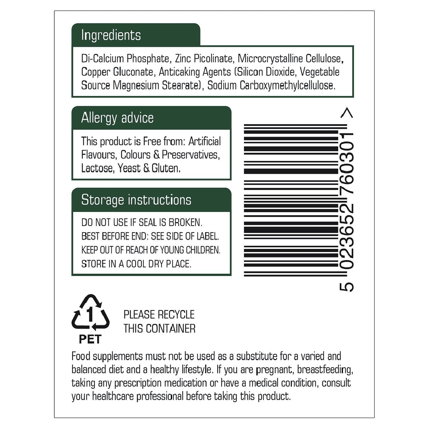 Natures Aid Zinc Picolinate 30 Tablets Pack of 2