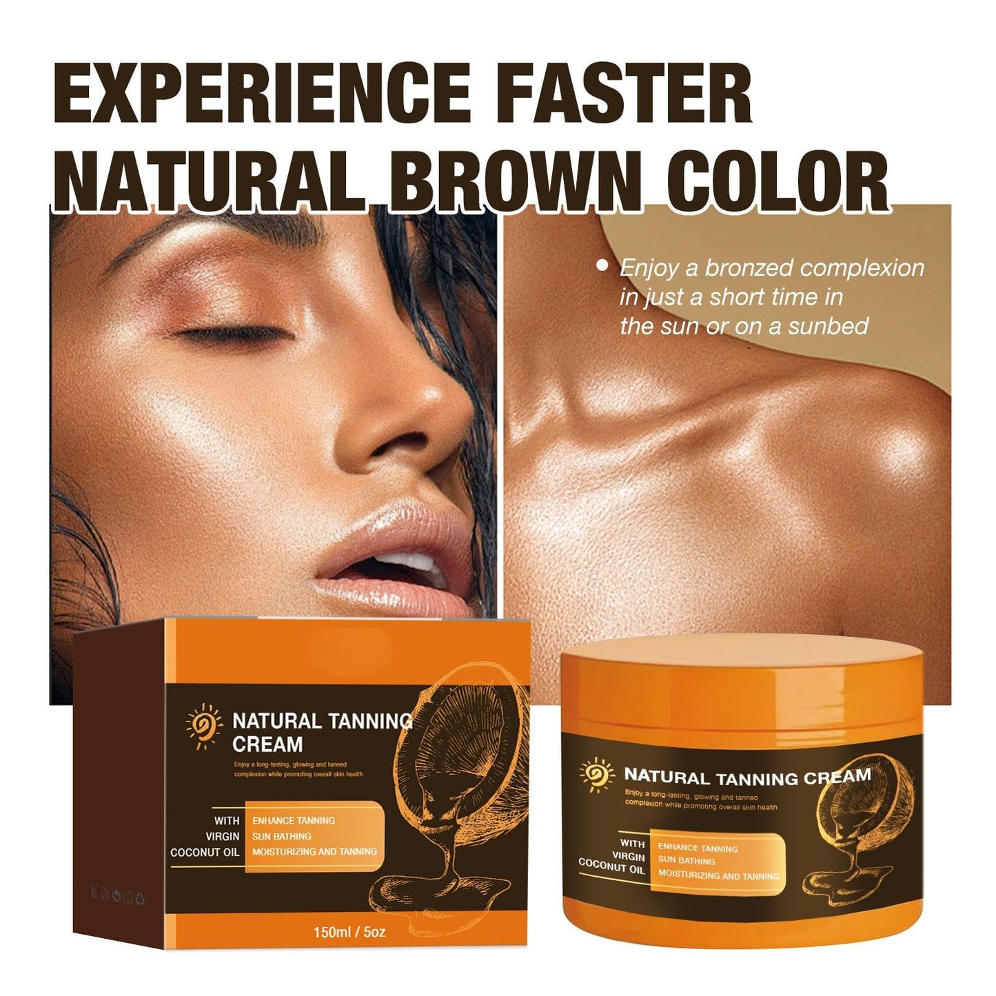 Intensive Tanning Gel 150ml – Shine Brown Tan Accelerator Cream with Carrot & Coconut Oil, Water-Resistant Vegan Moisturiser for Sunbeds & Outdoor Use, Fast-Absorbing Formula