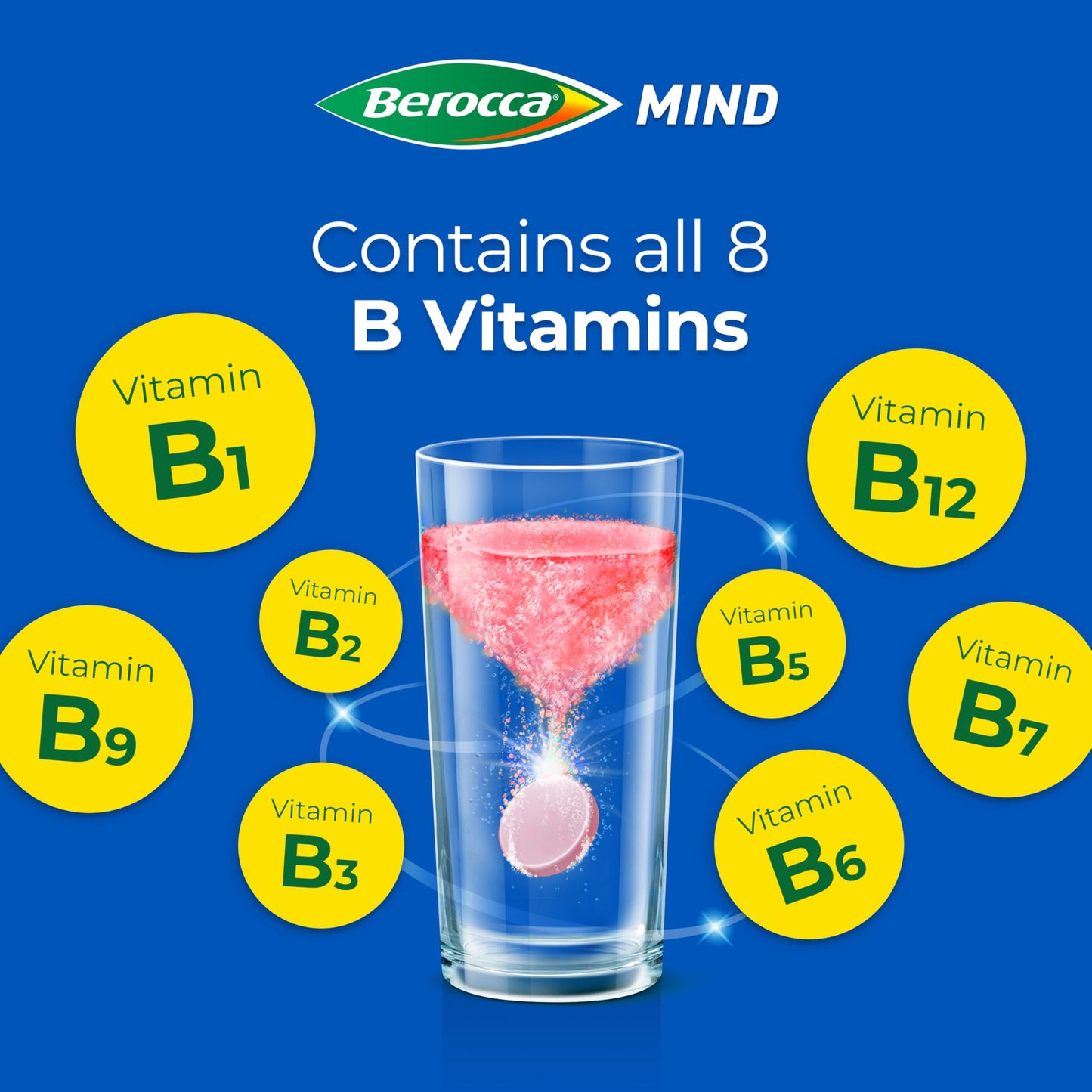 Berocca Mind Effervescent Tablets Including B Vitamins, with Spanish Sage to Support Memory and Mental Performance- 15 Tablets – Berry Flavour