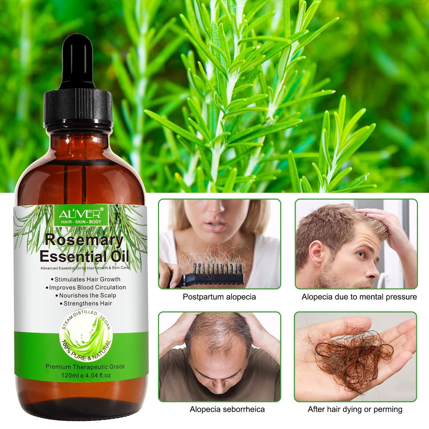 Rosemary Oil for Hair Growth, Strengthens Hair & Stimulates Hair Growth, Improves Blood Circulation, Rosemary Hair Oil Skin Care