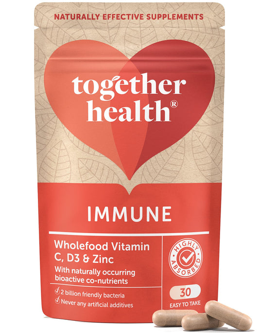 Immune Support Supplement – Together Health – Whole Food Nutrients – Vitamin C, Zinc, Selenium & Live Bacteria – Vegan Friendly – Made in The UK – Pack of 2-60 Vegecaps