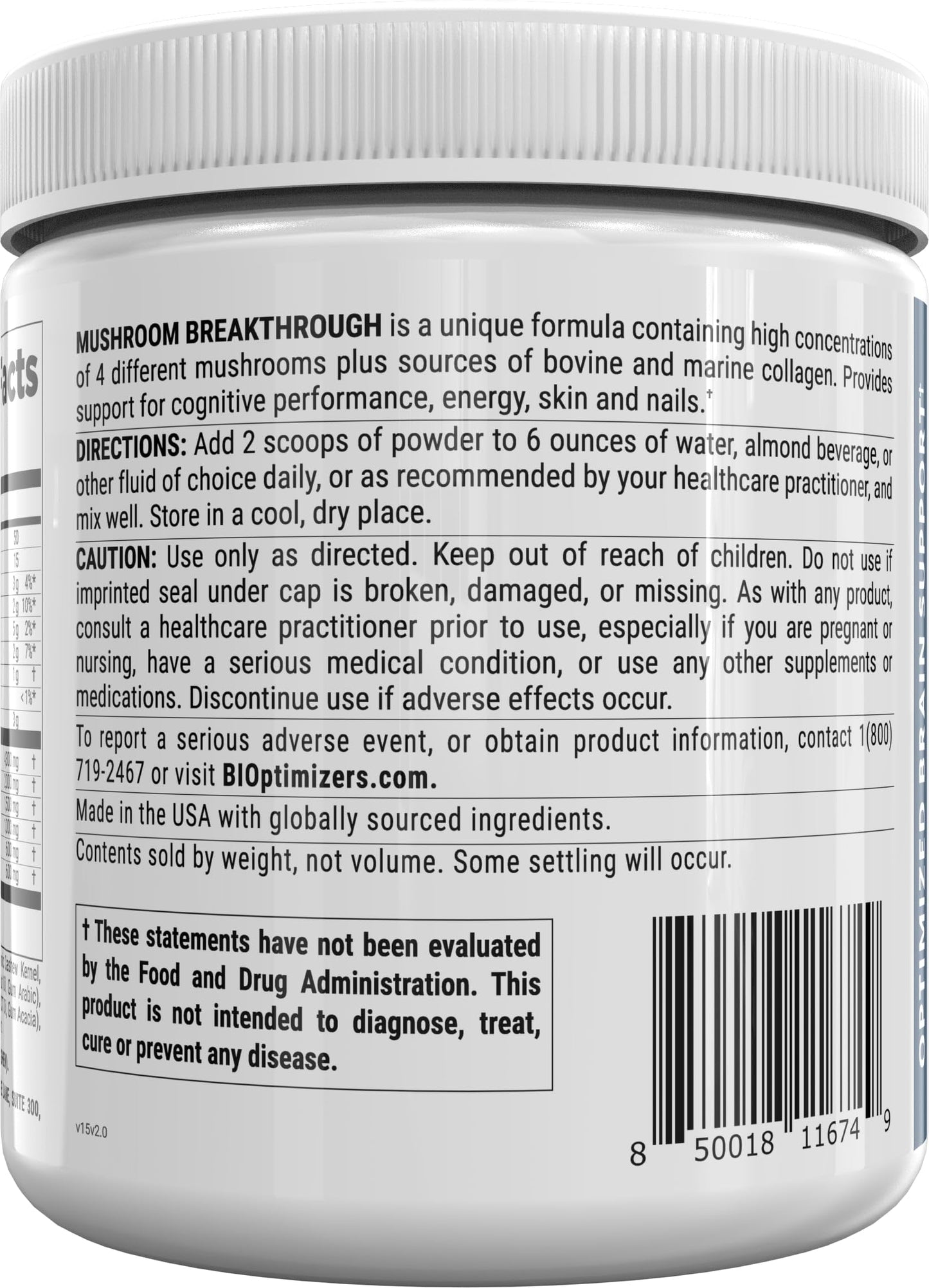BiOptimizers Chocolicious Mushroom Breakthrough | Nootropic Supplement Blended Powder of Mushroom, Collagen & Superfoods: Lion’s Mane, Chaga, Reishi | 30 Servings