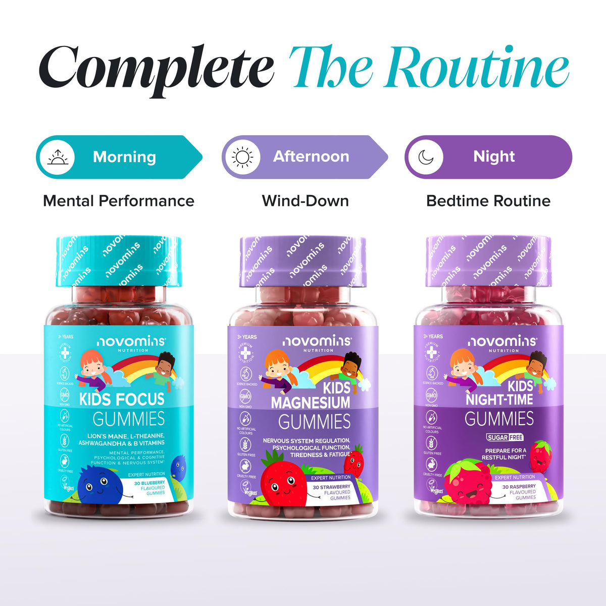 novomins Kids Focus Gummies | 30 Nootropic Gummies | Lion's Mane, Ginseng | Novomins