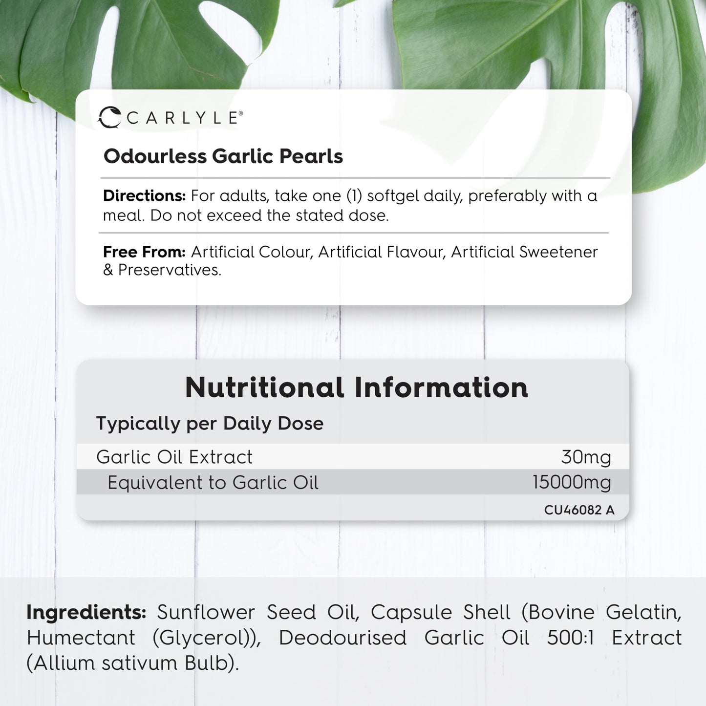 Odourless Garlic Capsules 15000mg | 365 Count | High Strength Garlic Oil | One Year Supply | No Artificial Preservatives | by Carlyle