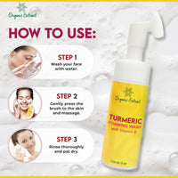 ORGANIC EXTRACT Turmeric Skin Brightening Face Wash – 5 fl oz / 150ml – Daily Moisturizer, Gentle Facial Cleanser for All Skins with Kojic Acid, Vitamin E, and Aloe Vera