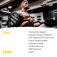 ZMA 120 Tablets | Vitamin B6, Magnesium and Zinc | Normal Muscle Function & Energy Yielding Metabolism | Muscle Growth & Sleep Support | Vegan MOBU UK