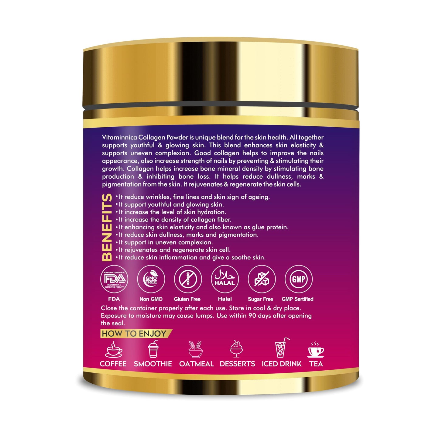 Vitaminnica Because your Health Matters Vitaminnica Vita Beauty Premium Bovine Collagen Powder (Type I & III) with Hyaluronic Acid, Glutathione, Vitamin C, Biotin & Vitamin E | for Glowing Skin & Anti-ageing | 30 Servings | Berries Flavour