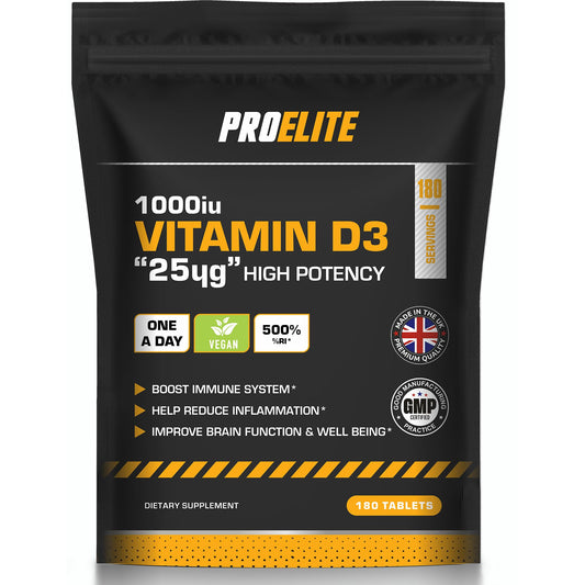 Vitamin D 1000 IU (25mcg) Vegan 180 VIT D Tablet 6 Months Supply for Maintenance of Healthy Immune System, Muscles, Bones & Teeth Vitamin D3 Cholecalciferol Made in The UK by PROELITE