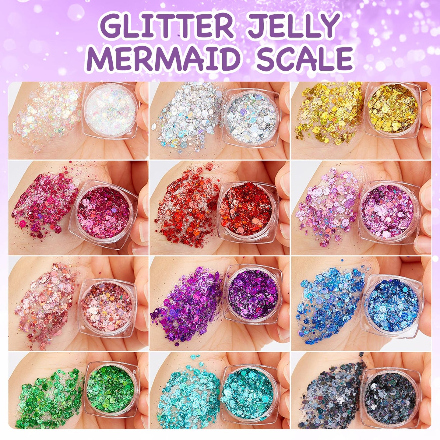 Benaewa 12 Pcs Face Glitter Festival, Colourful Chunky Hair Glitter, Body Paint Glitter Gel for Eye Nail DIY