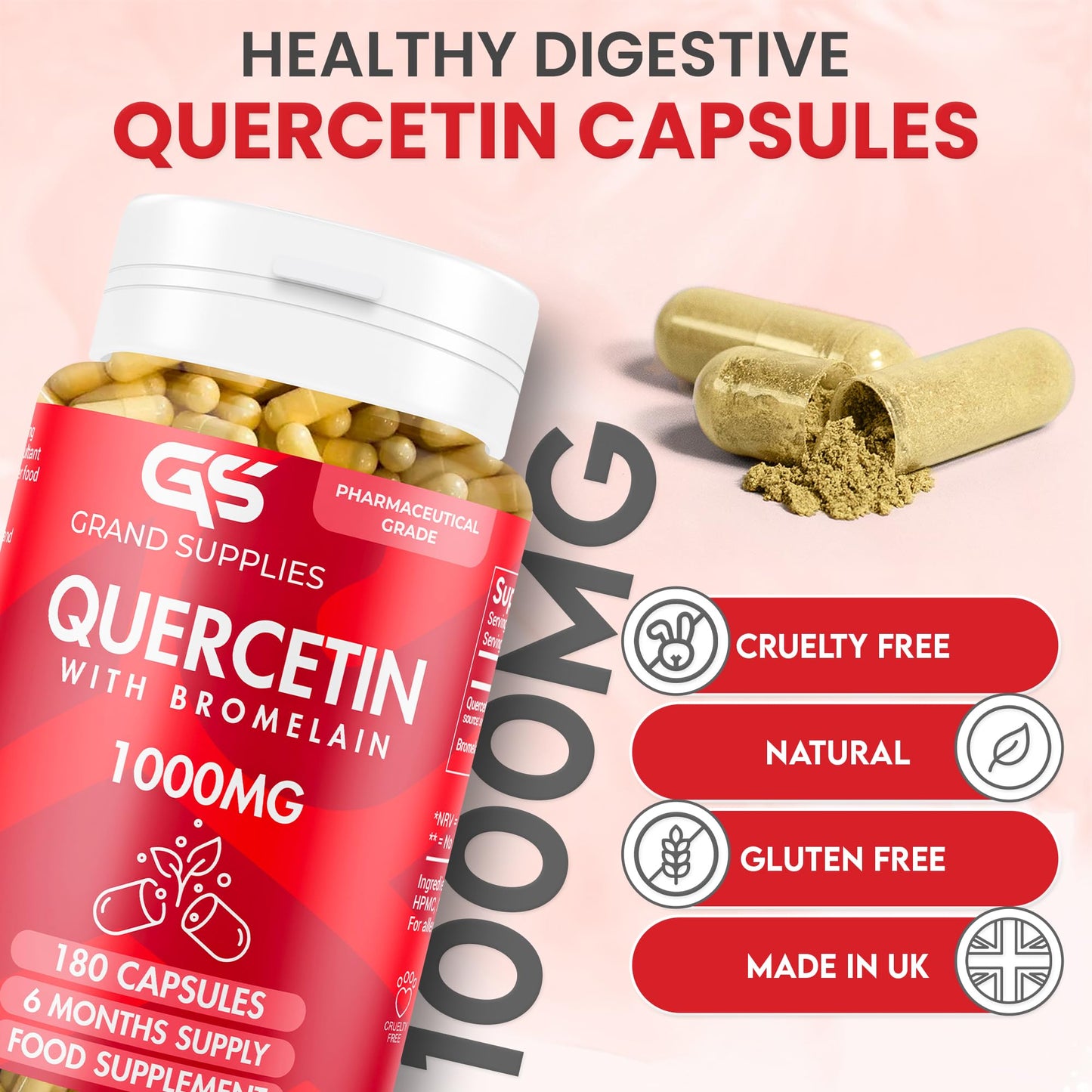 Generic Pure Quercetin Supplement 1000mg- Organic Quercetin Bromelain Capsules for Immune Health, Respiratory Support, & Overall Wellness- Non GMO Antioxidant Supplement- 6 Month Supply