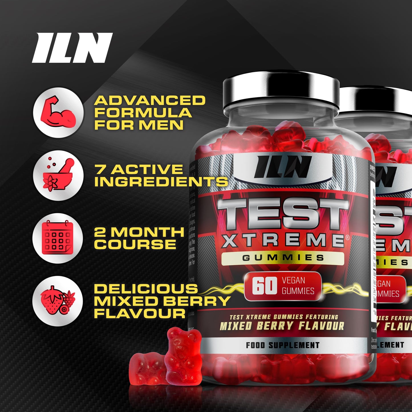Iron Labs Nutrition Test Xtreme Gummies for Men (120 Gummies - 2 Month Course) - High Strength Booster for Men - Mixed Berry Flavour - Features Maca, Ginseng, Zinc and Selenium - Sugar Free & Vegan Suitable