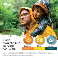 Immune Support - Vitamin C 1200mg and Zinc 40mg & Vitamin D3 1000IU - 180 Vegetarian Capsules - 3 Month Supply - Made in The UK by Nu U Nutrition
