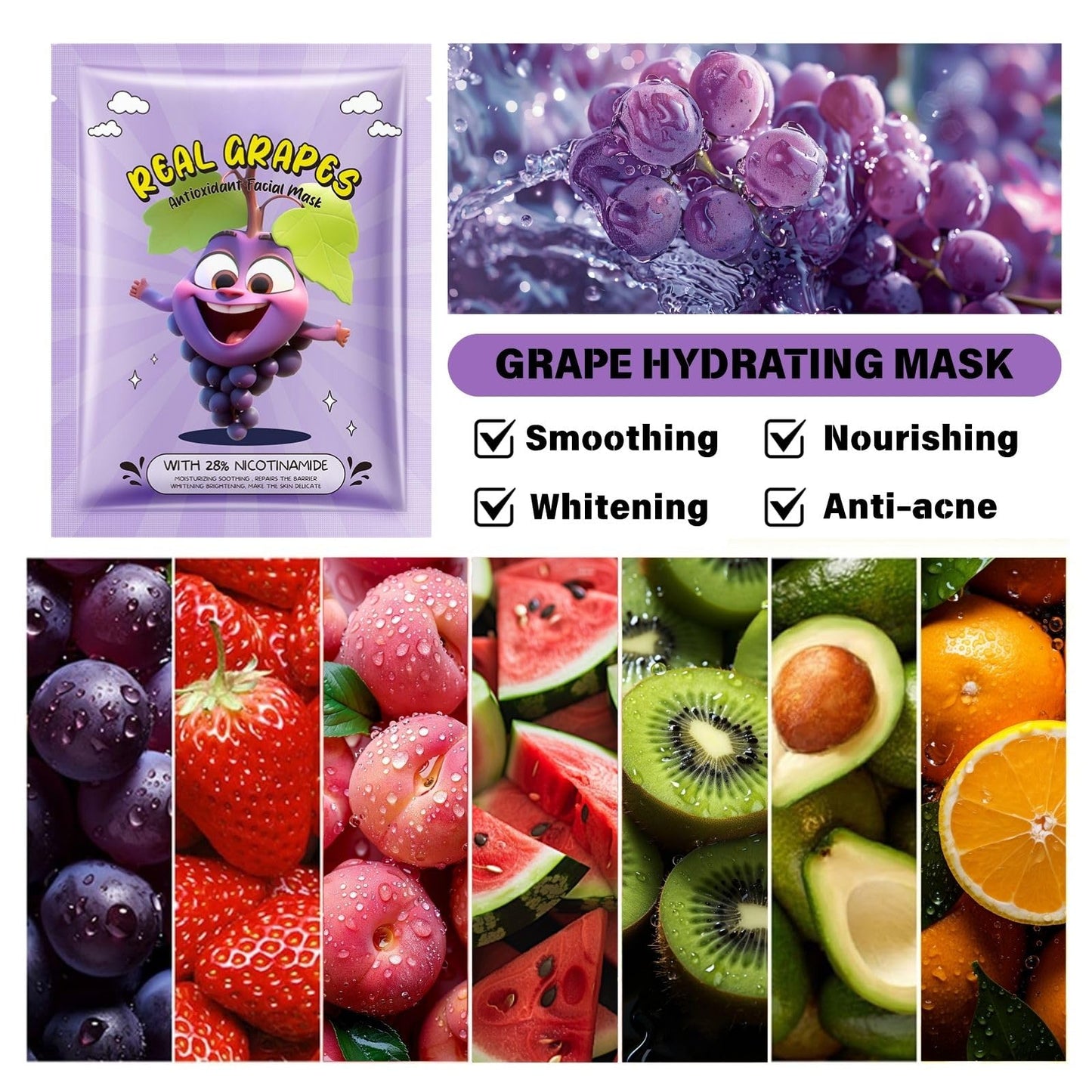 Cureluxe Kids Face Masks for Girls – 7PCS Fruit Hydrating Face Mask Set with Collagen Face Mask & Fruit Extracts – Gifts for Teenage Girls – Skincare for Kids – Teen Skincare – Women's Pamper Set