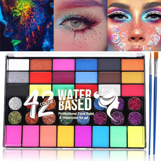 Xinyig Face Painting Kit,42 Colors Professional Face Painting Kit,Safe Body Painting for Carnival,Colourful Body Paint Colours,Neon Face Paints Glow in Dark,Fancy Dress Face Paints,Face Paint for Festival