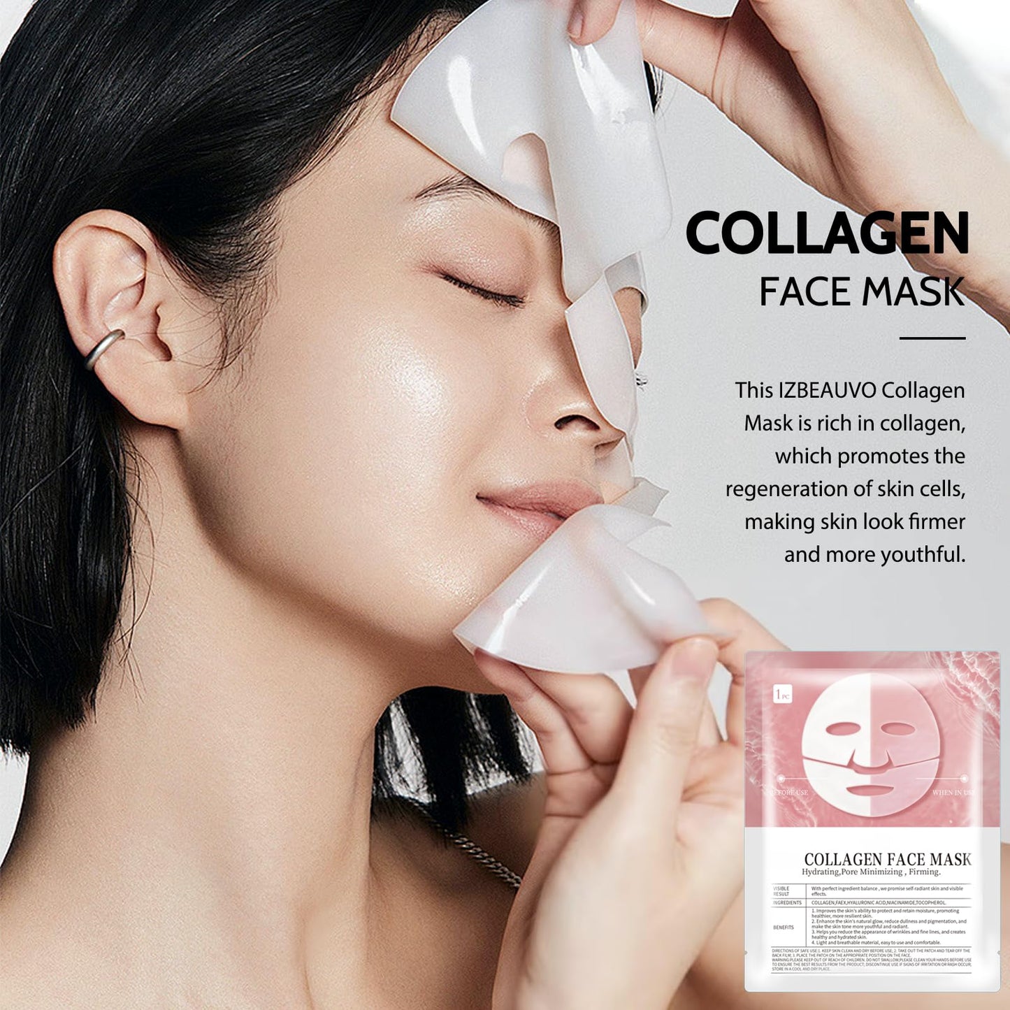 IZBEAUVO Collagen Face Mask, 5PCS Collagen Real Deep Mask, Collagen Mask, Face Sheet Masks, Hydrating Face Mask, Face Masks Beauty, Pore Minimizing, Firming, Elasticity Improvement