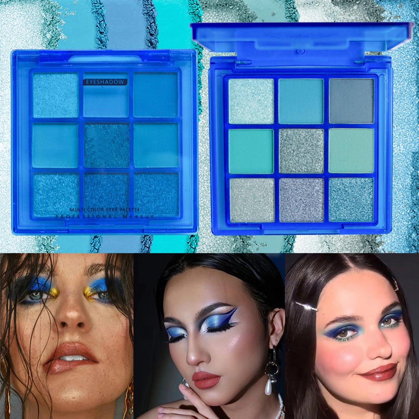 Generic Blue Smokey Eye Shadow Palette, Metallic Glitter Blue Eyeshadows for Vibrant Makeup, Lightweight Portable, Perfect for Daily Wear or Special Occasions, Gothic-Inspired Makeup Palette for Smoky Natural