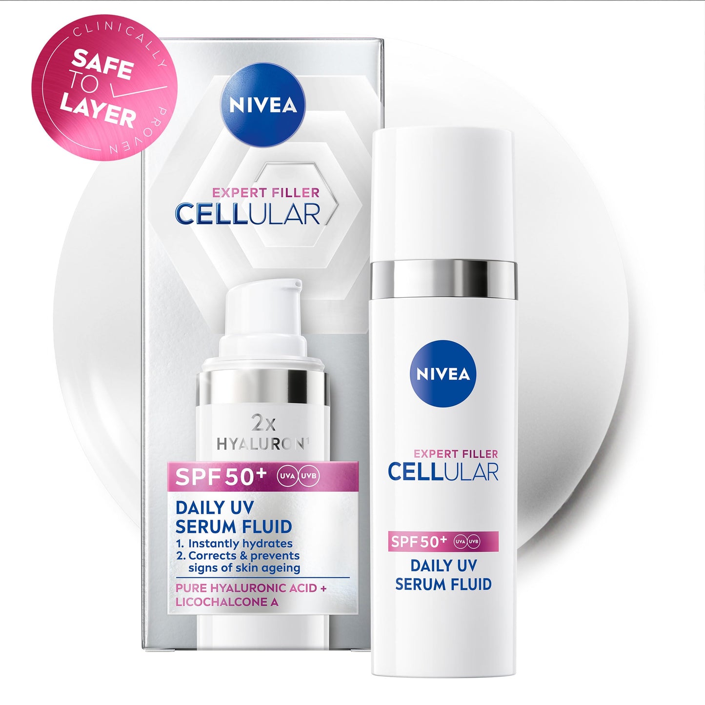 NIVEA Cellular Expert Filler Daily UV Serum Fluid SPF 50+ (30ml), Hydrating Anti-Ageing Cream with Sun Protection and Hyaluronic Acid, Face Sun Cream to Smooth Fine Lines and Wrinkles