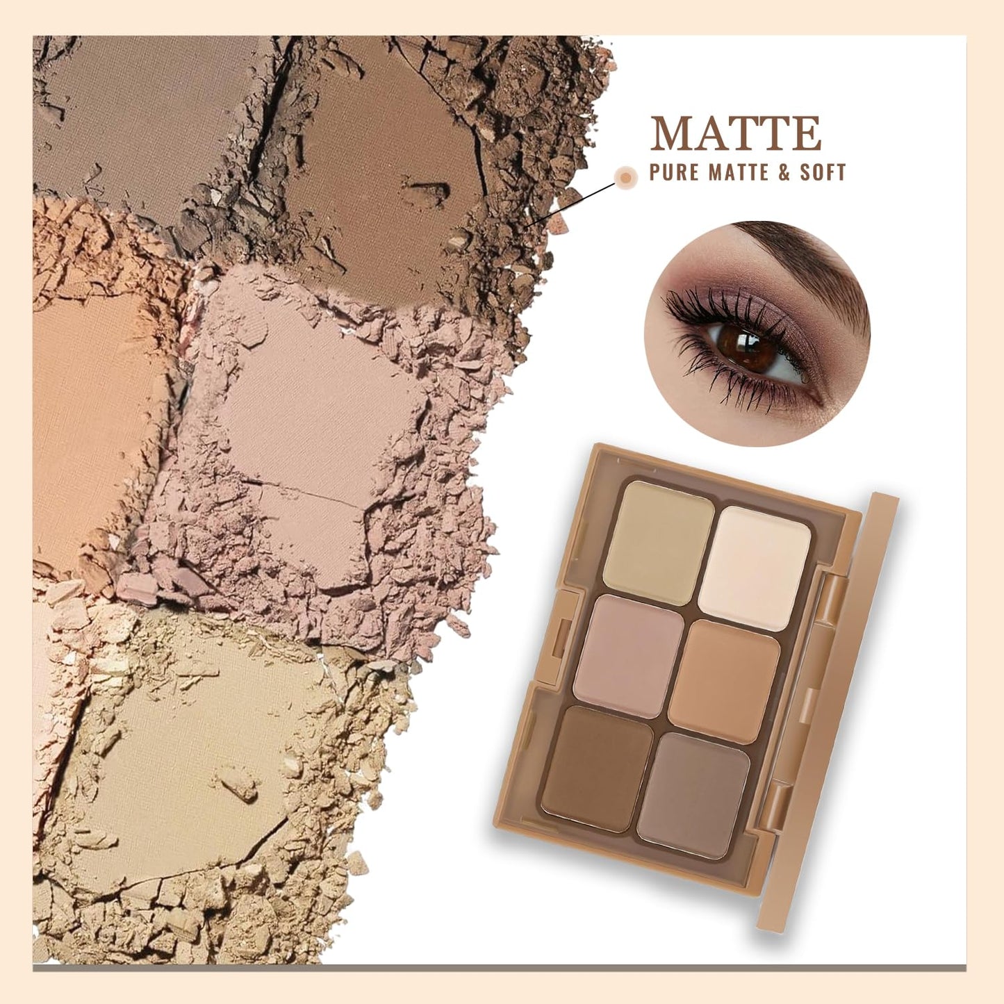 Generic Neutral Nude Eyeshadow Palette – 6 Highly Pigmented Matte & Shimmer Shades, Waterproof, Long-Lasting, Blendable, Includes Brushes – Perfect for Mature Skin & All Skin Tones
