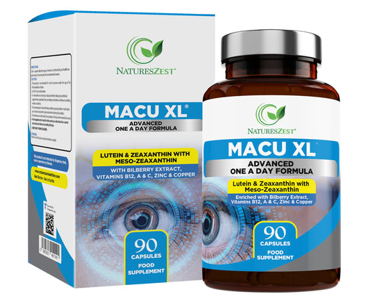 Macu XL - Lutein and Zeaxanthin Supplement - 3 Month Supply with Meso Zeaxanthin, Bilberry Extract, Vitamins A, B12 & Zinc, 90 Vegan Capsules - Eye Supplement for Vision Health – Eye Vitamins