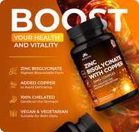 Zinc Bisglycinate 25mg with Copper, 6 Months Supply - Fully Chelated, Contributes Towards Immunity Support, Bones, Hair, Skin & Nails, Suitable for Vegans, Made in The UK