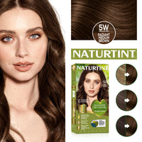 Naturtint Permanent Hair Colour Gel 5W Radiant Medium Brown, Plant Enriched, Ammonia Free, Long Lasting Grey Coverage and Radiant Colour, Nourishment and Protection