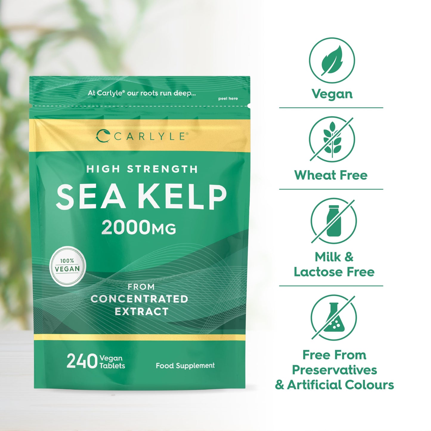 Sea Kelp Tablets 2000mg | 240 Vegan Tablets | High Strength Sea Kelp Supplements for Men & Women | by Carlyle