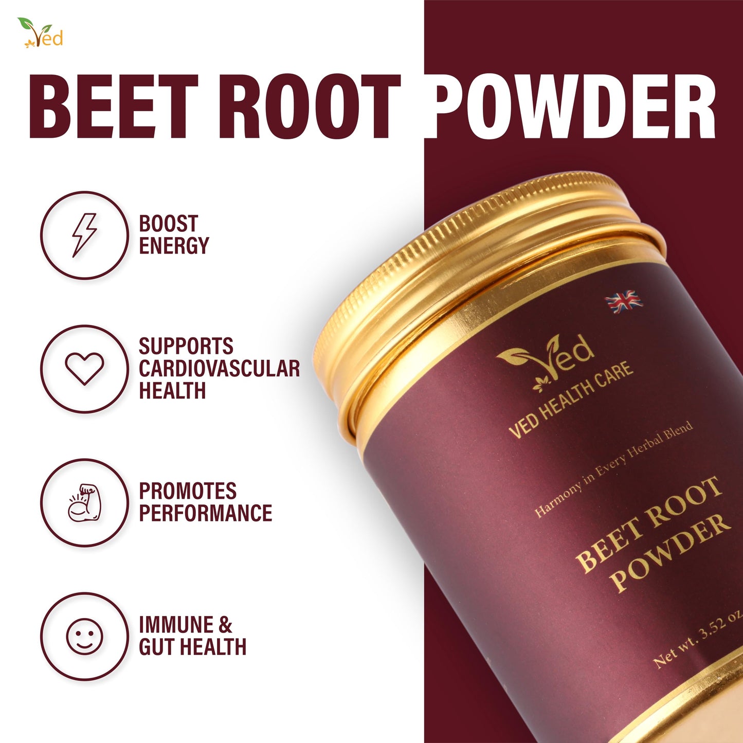 VED Organic Beet Root Powder, Support to Digestive System, Skin and Strengthen Hair,100g