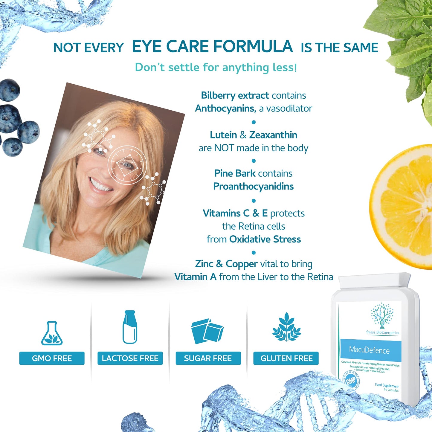 swiss bioenergetics MacuDefence 60 Capsules - Eye Vitamin & Mineral Supplement with Lutein, Zeaxanthin, Bilberry, Pine Bark and Essential Vitamins & Minerals Proven to Support Normal Eyes, Vision and Macular Health