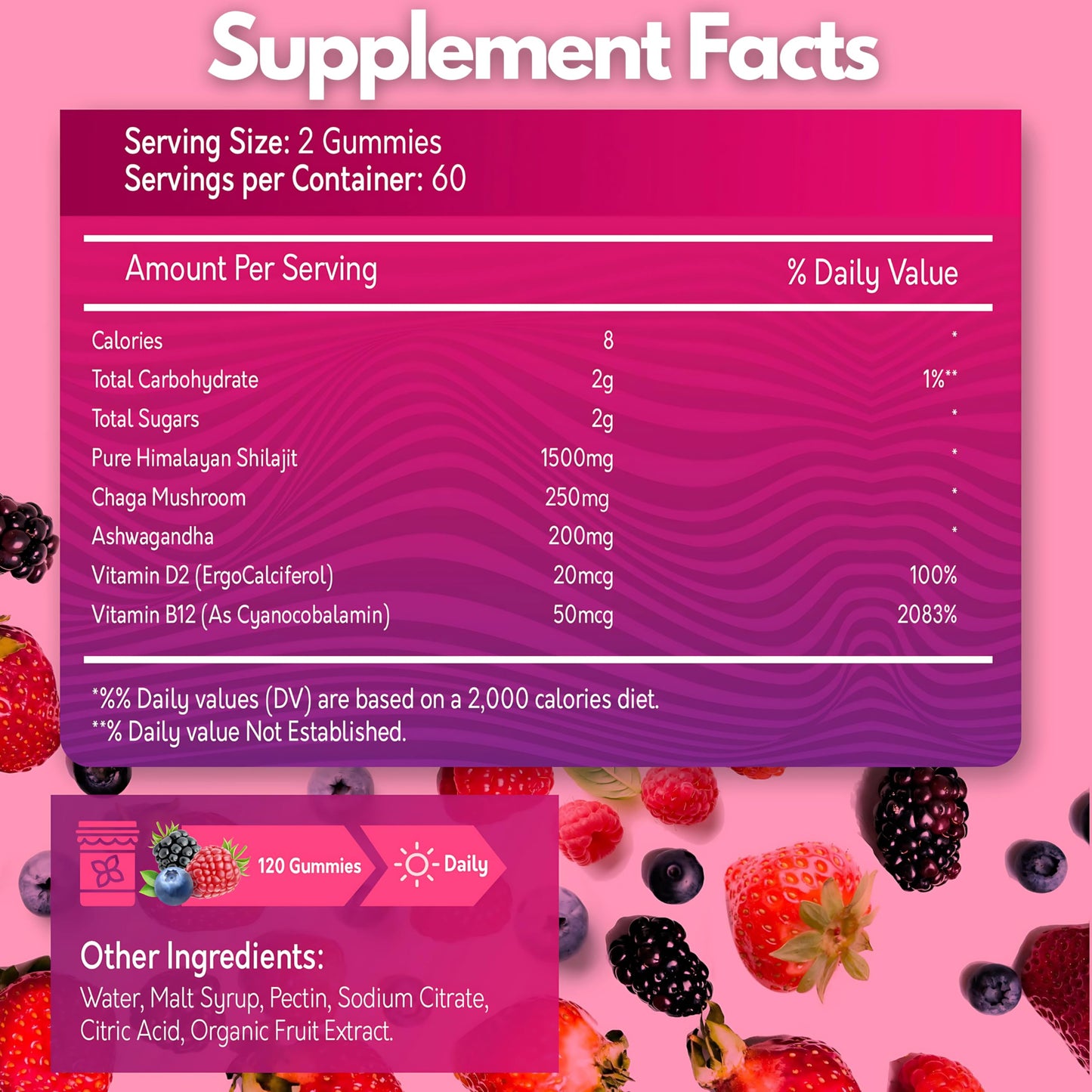 Dr Mar Premium Shilajit Gummies MAX 1500mg - 120 Gummies - 200mg Ashwagandha + 250mg Chaga Mushroom + 20mcg D2 + 50mcg B12 (2 Months Supply)