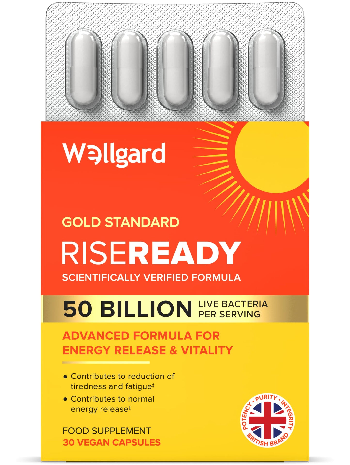 Wellgard Rise Ready – Advanced Formula for Energy Release & Vitality, 30 Vegan Capsules