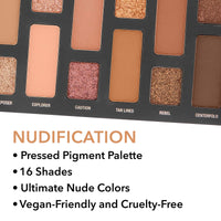 W7 Nudification Pressed Pigment Palette - 16 High Impact Nude Colors - Flawless Long-Lasting Glam Makeup