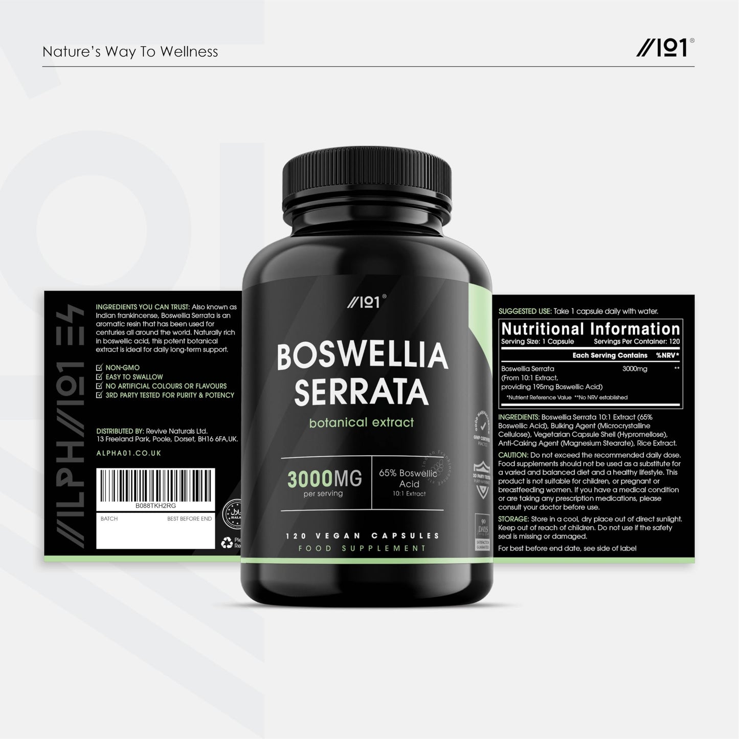 Boswellia Serrata Extract 3000mg - 65% Boswellic Acid (150mg per Capsule) - Indian Frankincense - 120 Vegan Capsules (4 Months Supply)