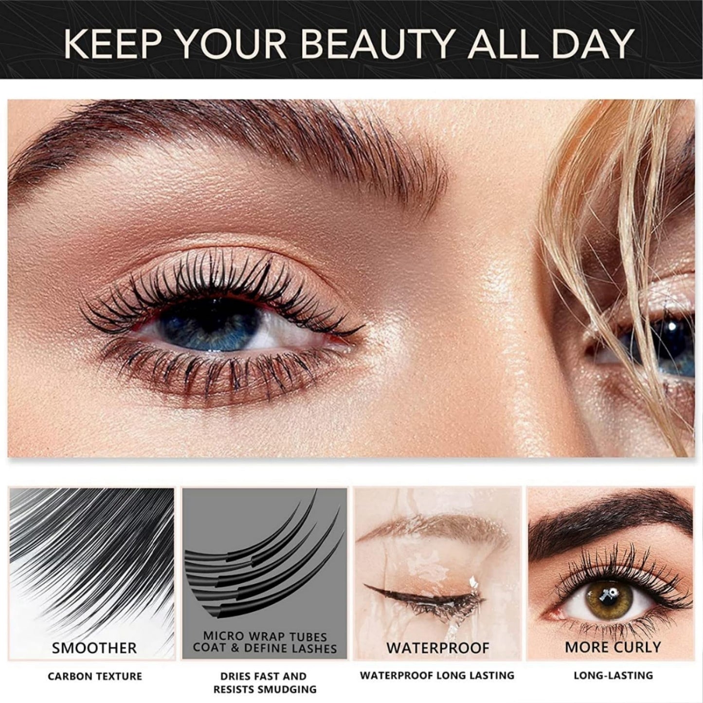 2Pack Black Mascara for Older Women,Mascara for Sensitive Eyes,Lengthening Waterproof Masc/ara,Natural,Long Lasting,Smooth,Gentle,Smudge Resistant,Volumizing,No Clumping,Suitable for Mature Ladies