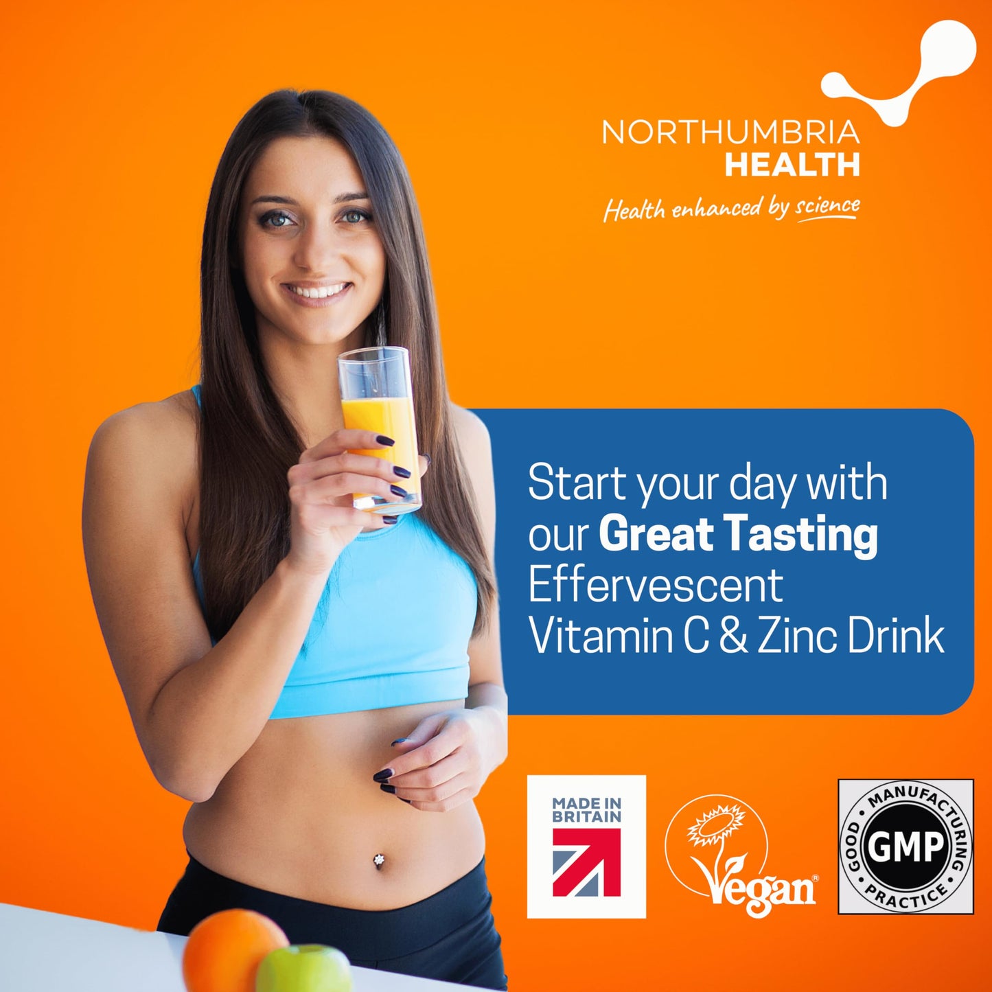 Effervescent Vitamin C 1000mg with Zinc 15mg, 20 Orange Flavoured Tablets, High Strength, Immune Support, Essential for Collagen Formation, Vegan, Made by Northumbria Health