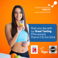 Effervescent Vitamin C 1000mg with Zinc 15mg, 20 Orange Flavoured Tablets, High Strength, Immune Support, Essential for Collagen Formation, Vegan, Made by Northumbria Health