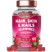 Hair Skin and Nails Vitamins | 5000µg Biotin, Zinc, Vitamin C, E & More! 60 Vegan Gummies | Supplement for Women and Men | by Horbaach