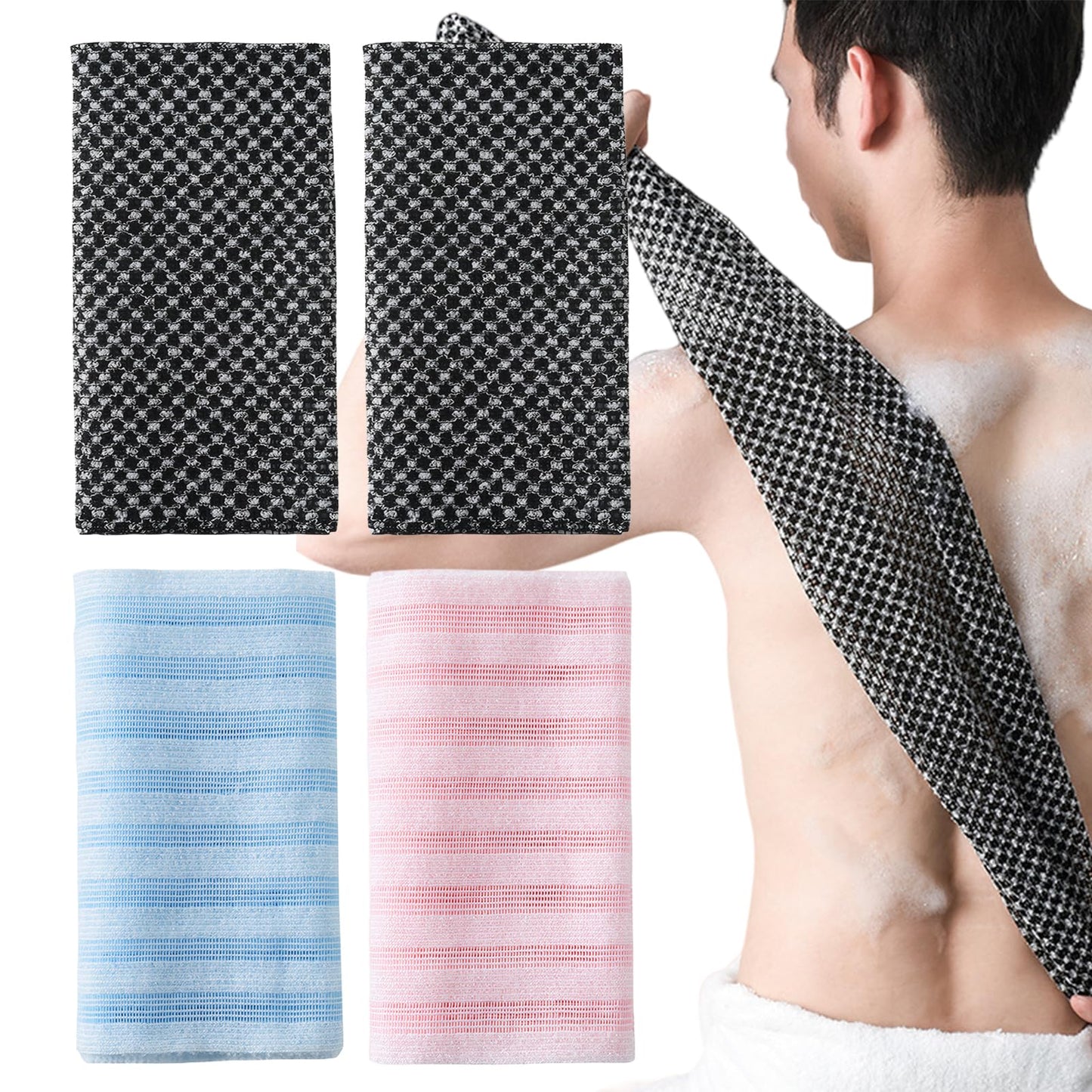 Belligern Exfoliating Towel 4 PCS Exfoliating Antibacterial Shower Towel Exfoliating Cloth Exfoliating Shower Towel Exfoliating Towels for Men and Women Bath Extra Long Exfoliating Face Towel