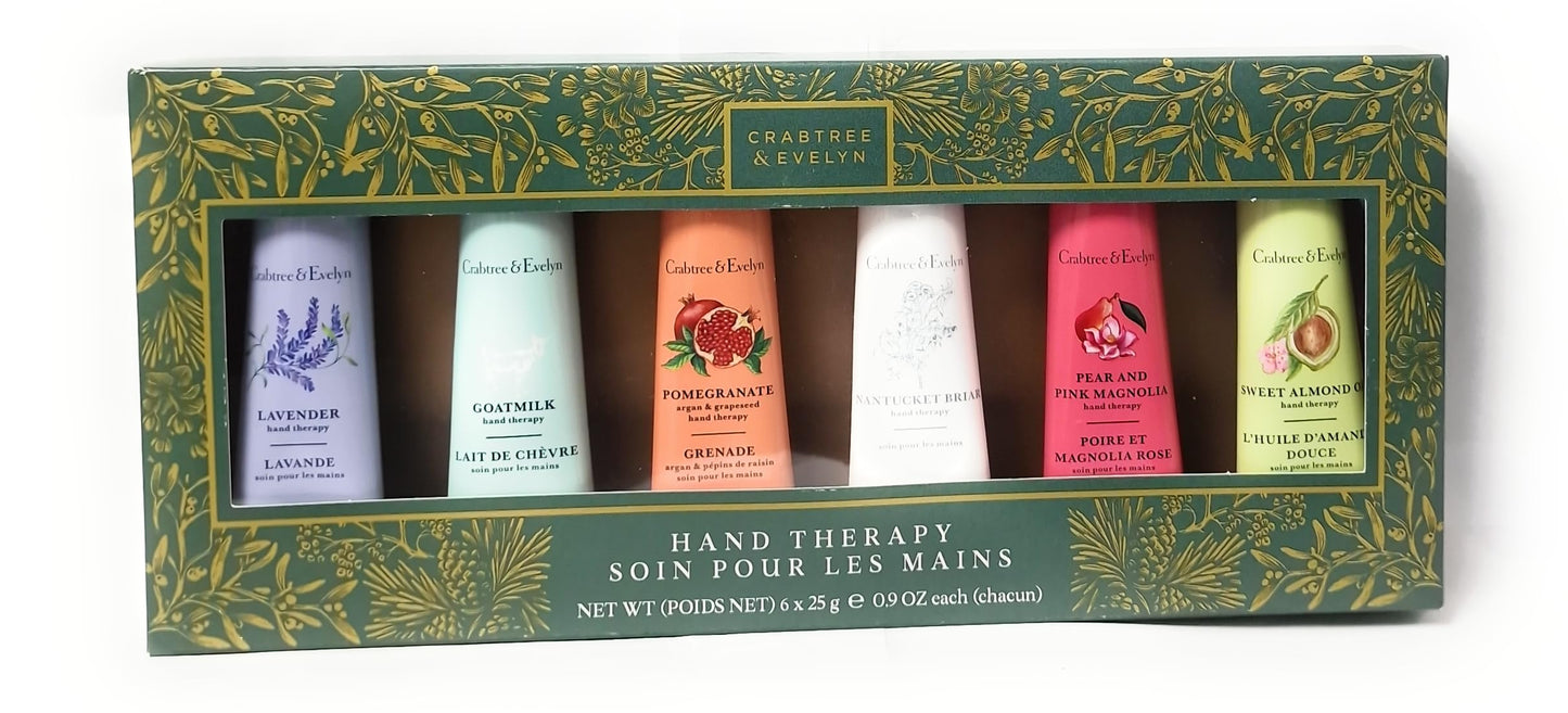 Crabtree & Evelyn Six Pack Floral Scented Hand Therapy Cream Gift Set (6 x 25ml) Ideal for him or her