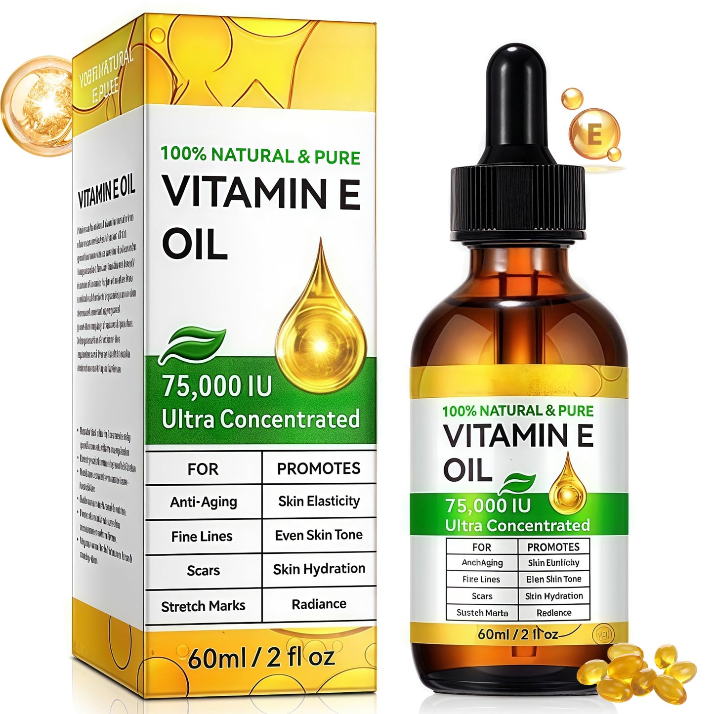 AurolaGlow Pure Vitamin E Oil for Skin & Hair - Natural Bio Oil Scar Treatment, Vitamin E Capsules for Face (2 Fl Oz) - Non GMO, Cold Pressed, Moisturizing & Easy to Absorb