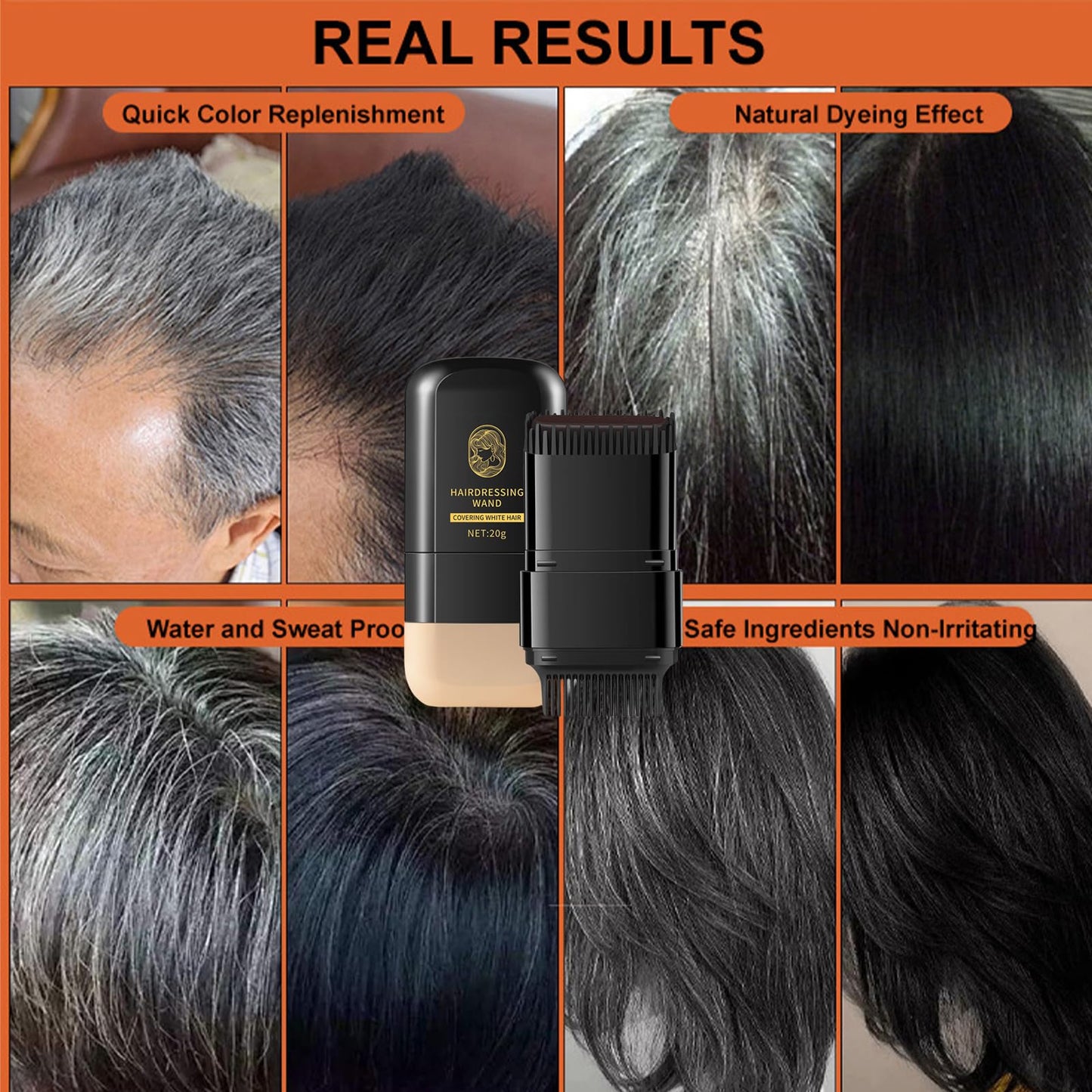 Hair Dye Comb Hair Colour Stick - 2-in-1 Hair Color Stick with Built-in Comb – Instant Grey Hair Cover-Up for Men & Women. Waterproof, Sweat-Proof, & Portable. Easy, Safe & Convenient Brown Hair Dye C